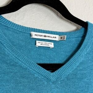 Peter Millar Mens Medium Blue V Neck Sweater Silk Cashmere Golf Career Preppy‎